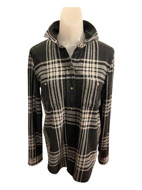 Faherty Legend Sweater Shirt in Charcoal & White Plaid size S